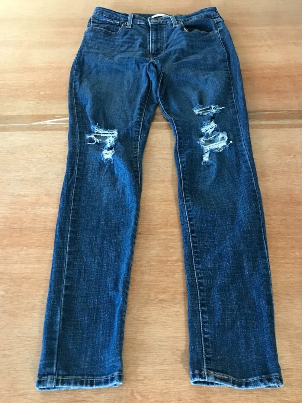 Levi's 721 High Rise Skinny Jeans Women 28 Blue Distressed Medium Wash Preppy